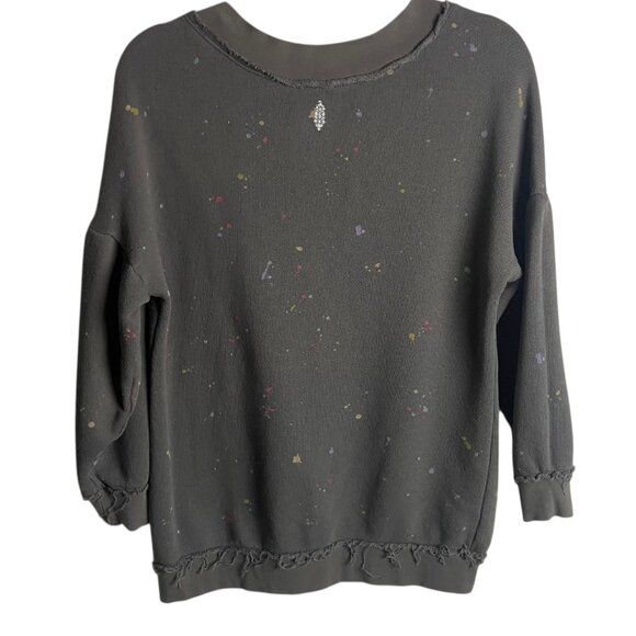 Free People Movement Size xs Make It Count Sweatshirt Grey Splatter Paint Frayed - Picture 7 of 8